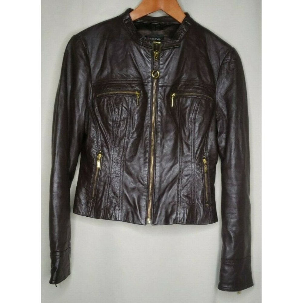 Bebe Brown Soft Glove Leather Jacket Ladies Large